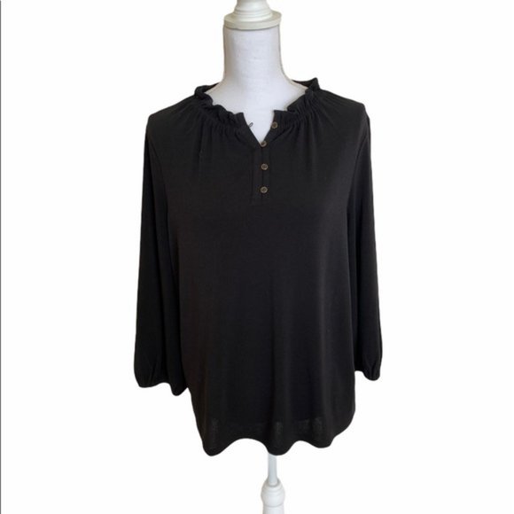 Adrianna Papell Tops - NWT - Adrianna Papell Ruffle Neck Button Placket Top, Large